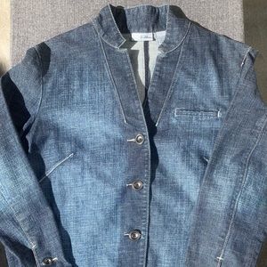 Chico’s Platinum denim Jean Jacket Blazer style size 2 large